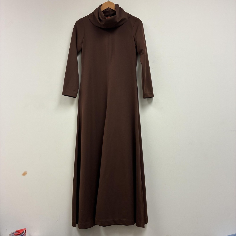 Vintage Fashioned By Marjorie Blunt Dress Womens Medium Brown Cowl Neck Maxi
